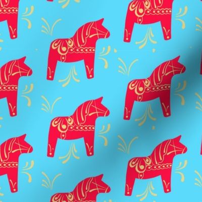 Swedish Dala Horse Repeat Pink Blue Yellow