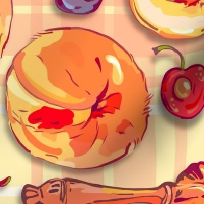 Pie Bakin’ Day | Peaches + Cherries | Large | Light Yellow