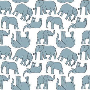 Elephants Line Art - Gray Blue