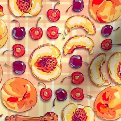 Pie Bakin’ Day Small | Peaches + Cherries | Light Yellow