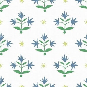 **Thistle Stars Blue_ green and citron on white