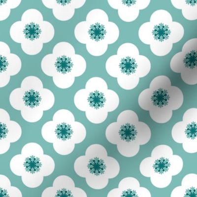 poppy geometric in sea glass,  white and teal 