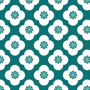 Retro floral  poppy geometric in white and teal