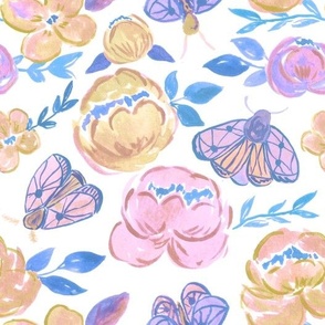 vintage yellow & periwinkle moths & florals 