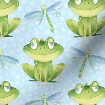 Large Scale Frogs and Dragonflies on Blue 