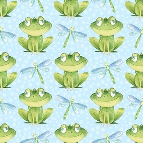 Large Scale Frogs and Dragonflies on Blue 