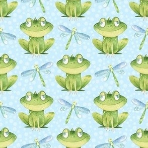 Medium Scale Frogs and Dragonflies on Blue