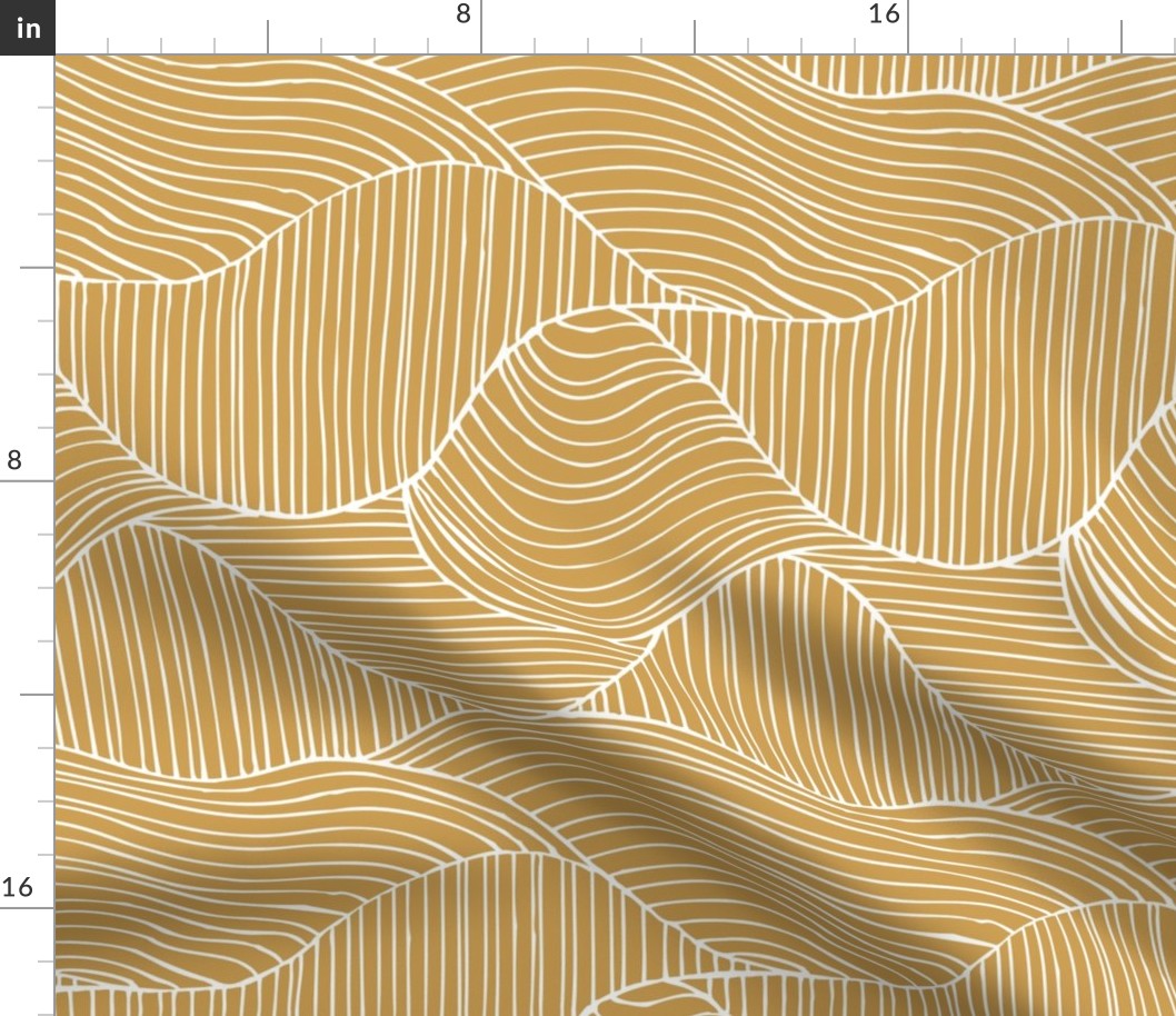 Dunes - Geometric Waves Stripes Mustard Yellow Large Scale
