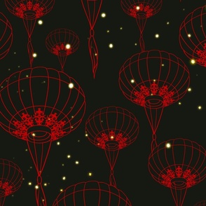 Lux red Lanterns and yellow fireflies on black
