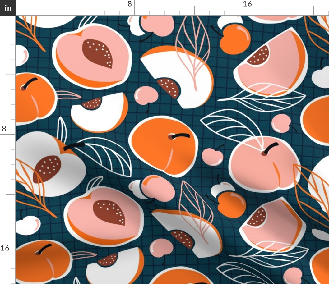 You're A Peach - Stone Fruit Dark Teal Large Scale