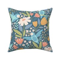 Hummingbird Foral-Blue Green