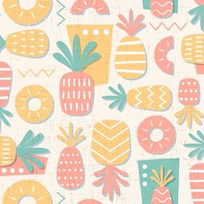 Mid-Century Modern Pineapples-Yellow Pink Aqua