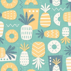 Mid-Century Modern Pinapples-Turquoise Yellow Blue