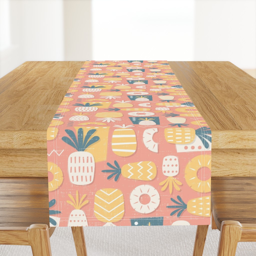 Mid-Century Modern Pineapples -Pink Yellow Blue