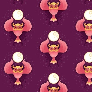 Moon Owl in Pink and Violet