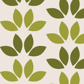 Folk Art Children olive Green Leaves jumbo large scale wallpaper naive