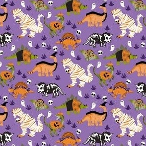 SMALL  halloween Dinos fabric - dinosaur fabric, spooky scary, mummy design