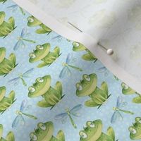 Small Scale Frogs and Dragonflies on Blue