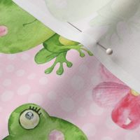 Large Scale Frogs and Pink Flowers on Pink