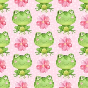 Large Scale Frogs and Pink Flowers on Pink