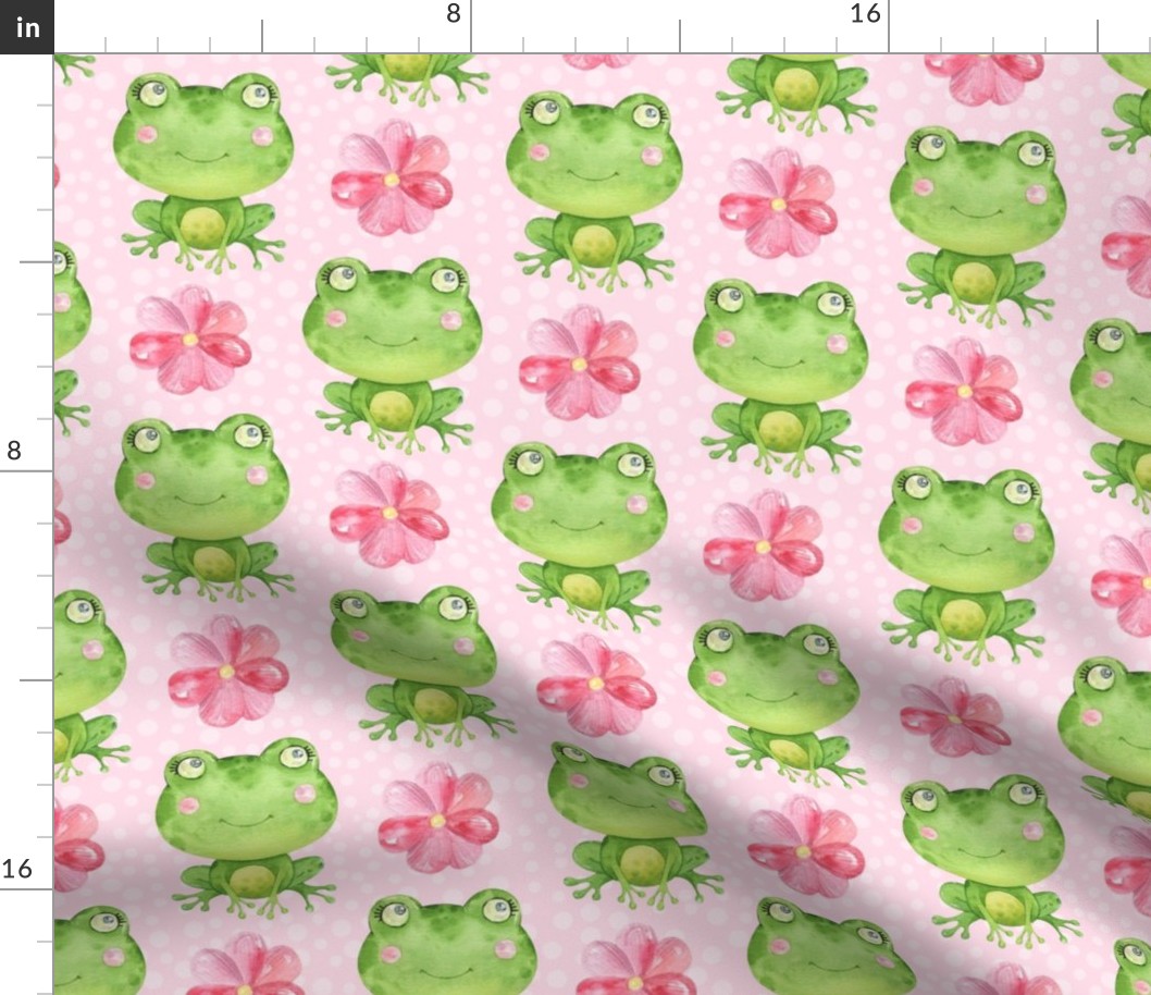 Large Scale Frogs and Pink Flowers on Pink