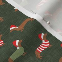 Christmas Dachshund - Holiday Wiener dogs - dark green - LAD21