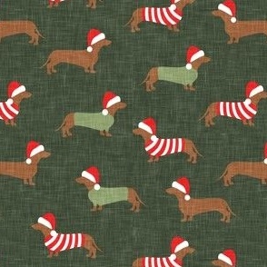 Christmas Dachshund - Holiday Wiener dogs - dark green - LAD21
