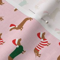 Christmas Dachshund - Holiday Wiener dogs - pink - LAD21