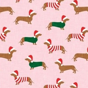 Christmas Dachshund - Holiday Wiener dogs - pink - LAD21