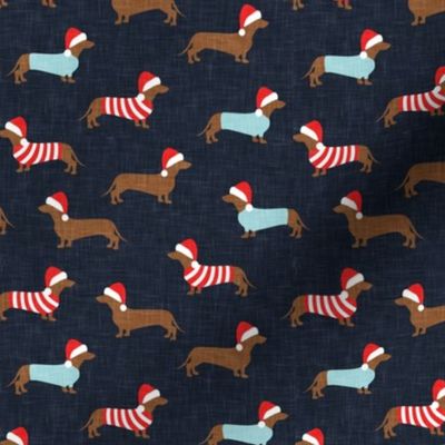 Christmas Dachshund - Holiday Wiener dogs - dark blue - LAD21