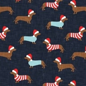 Christmas Dachshund - Holiday Wiener dogs - dark blue - LAD21