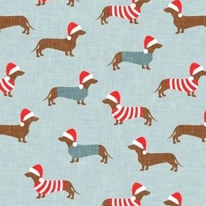 Christmas Dachshund - Holiday Wiener dogs - blue - LAD21