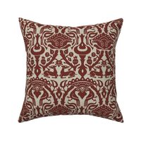 1880s "medieval" damask, cranberry red