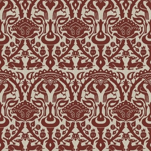 1880s "medieval" damask,  cranberry red