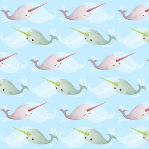 Cute Narwhals Swimming
