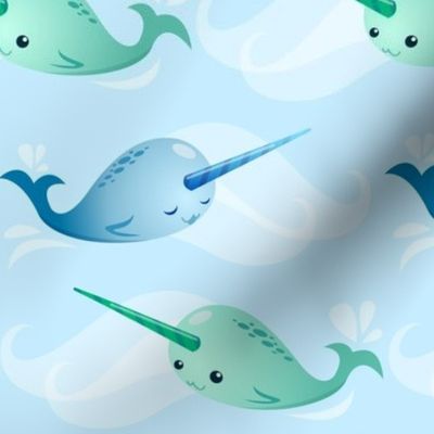 Cute Narwhals in Green & Blue