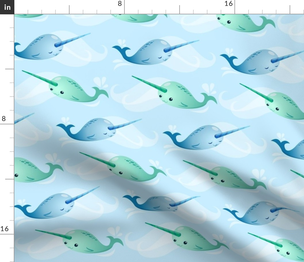 Cute Narwhals in Green & Blue