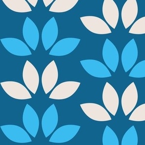 Folk Art Children Floral: turquoise blue leaves , turquoise and white