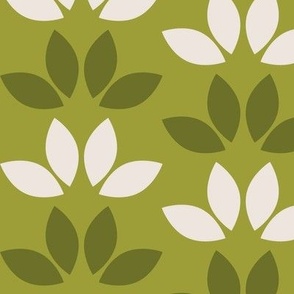Large  scale Folk Art Stylized Leave in Olive Green tones, for scandi geometric  apparel, wallpaper, home furnishings and soft accessories