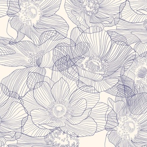 Anemones Line-art I 24 I Marine on Off-white