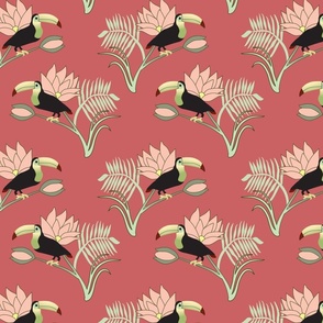 Toucans on Indian Red 2 Medium