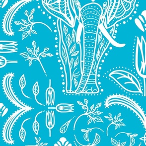 Damask Elephants Turquoise (Large)