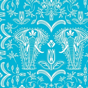 Damask Elephants Turquoise (Medium)