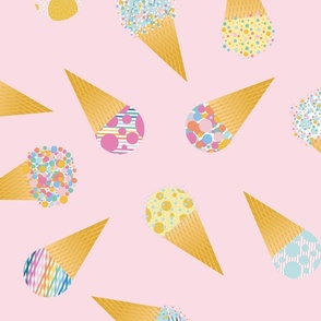 Ice Cream Cones I Stripes and Dots I Tossed Grid I Background Peach I L size
