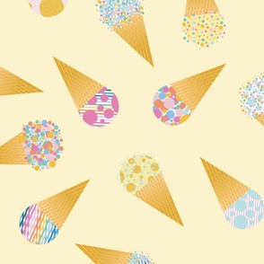 Ice Cream Cones I Stripes and Dots I Tossed Grid I Background Vanilla I L size