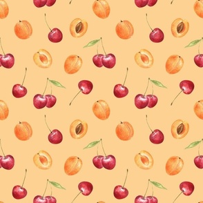 Apricots and cherries (on orange)