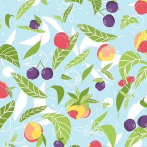 Bright summer fruits and berries seamless pattern