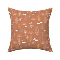 Fall leaves and petal garden sunrise autumn day earth boho design moody coral sienna orange pink