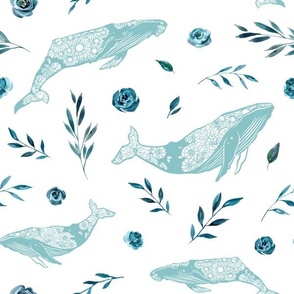 whale blue floral