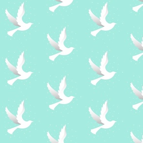 White Doves on Mint Green